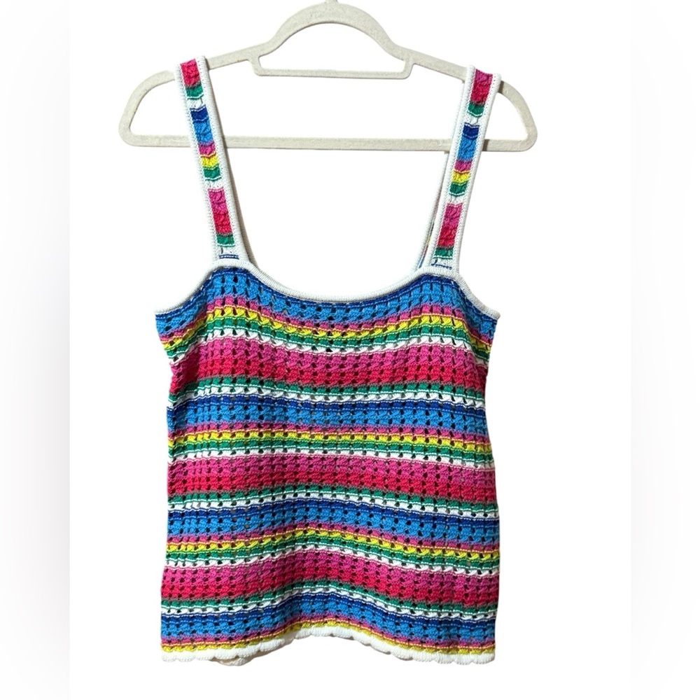 GAP Rainbow Crochet Knit Tank Top Retro 90s Y2K Festival Striped Boho M Tall